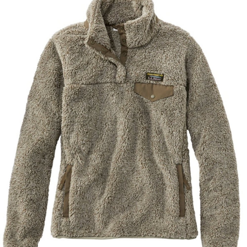 Women's L.L.Bean Hi-Pile Fleece Pullover in Eucalyptus/Dark Olive Green Heather